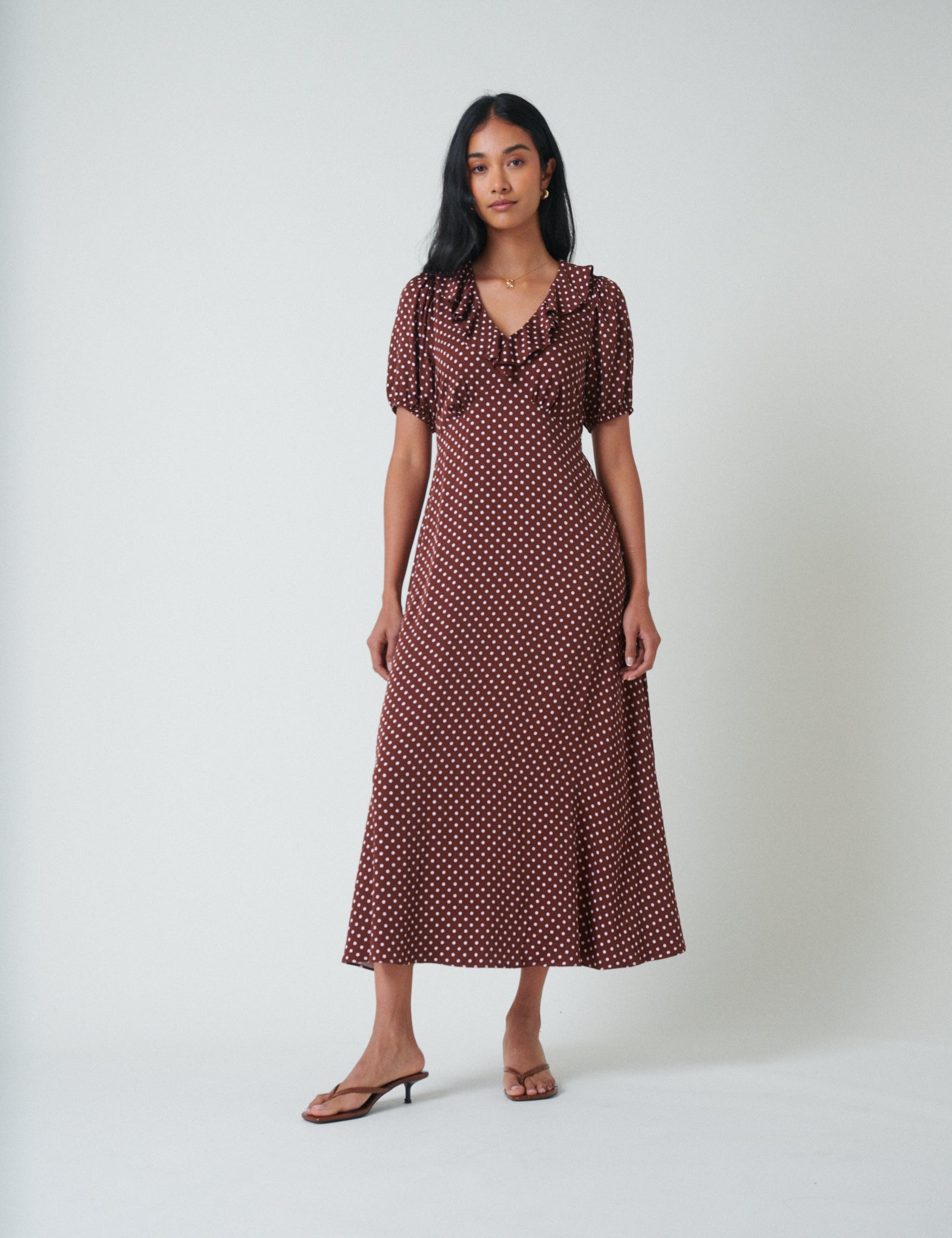 brown polka dot dress short sleeve Polka Dot Mini S / Brown