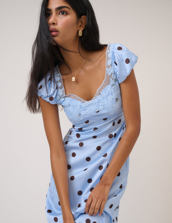 Blue Polka Dot Ava Midi Dress