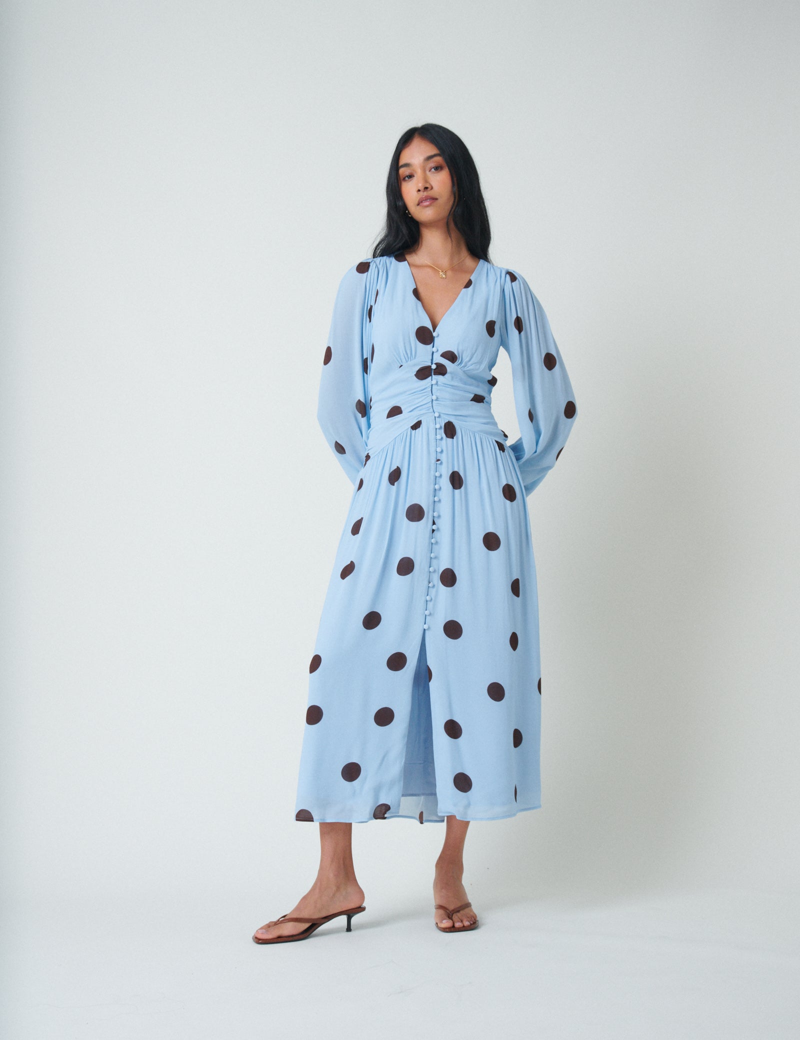 Blue Polka Dot Luna Midi Dress Blue Polka Dot Luna Midi Dress