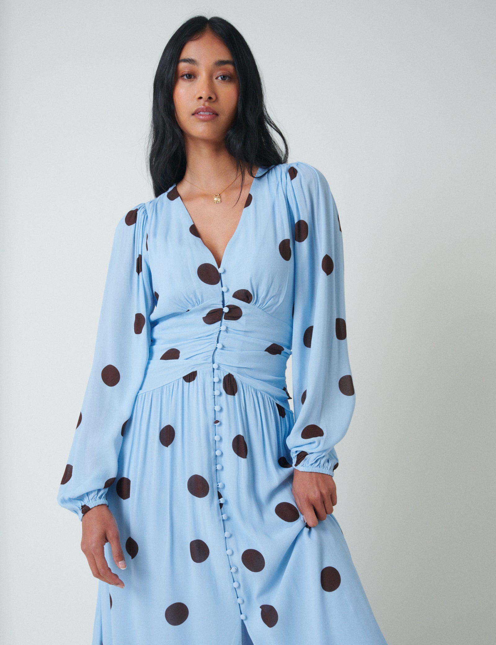 Blue Polka Dot Luna Midi Dress Blue Polka Dot Luna Midi Dress