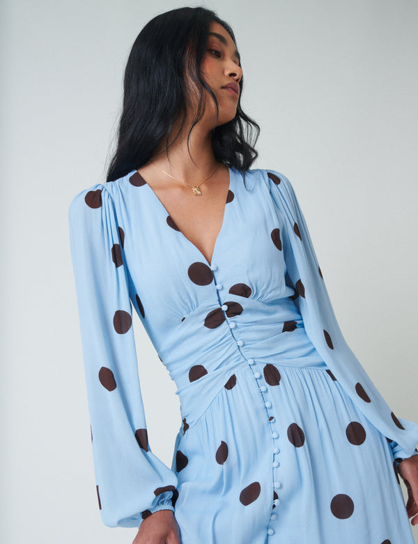 Blue Polka Dot Luna Midi Dress