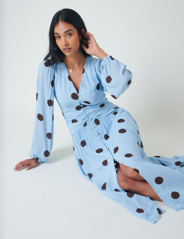 Blue Polka Dot Luna Midi Dress