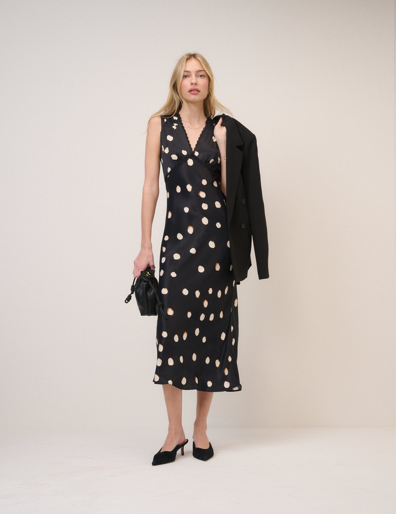 Black Polka Dot Ria Midi Dress