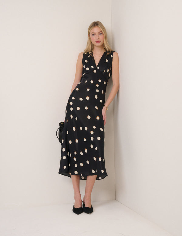 Black Polka Dot Ria Midi Dress