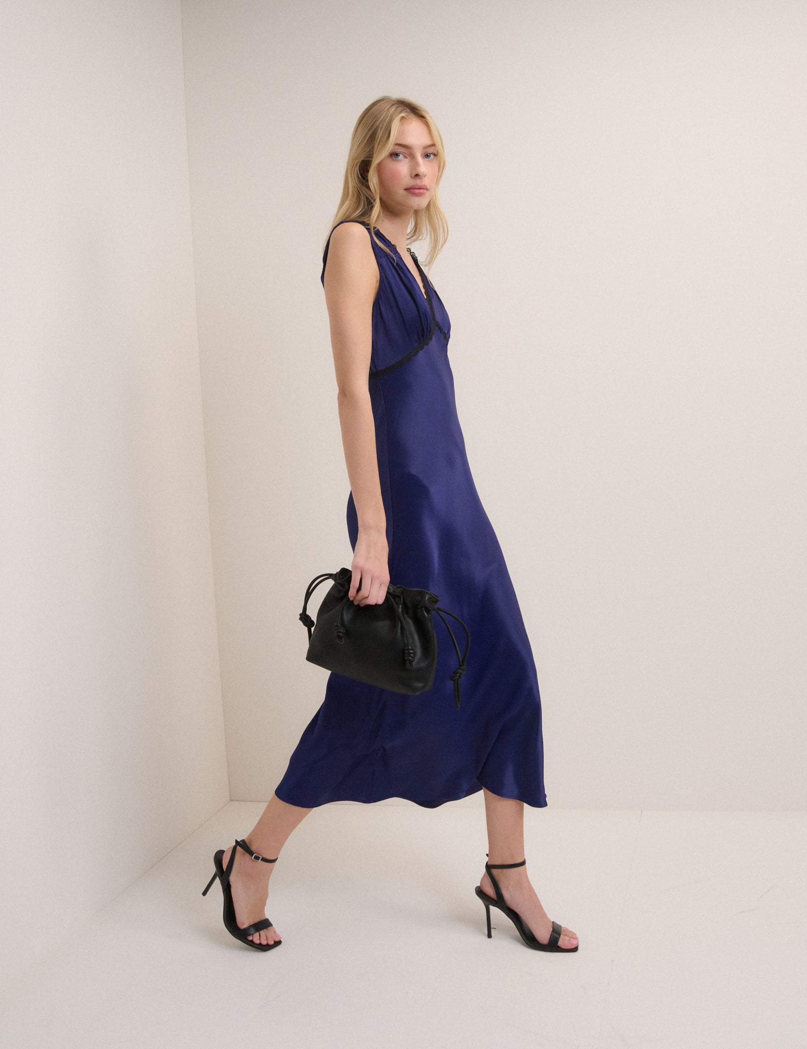 Navy Satin Ria Midi Dress Navy Satin Ria Midi Dress