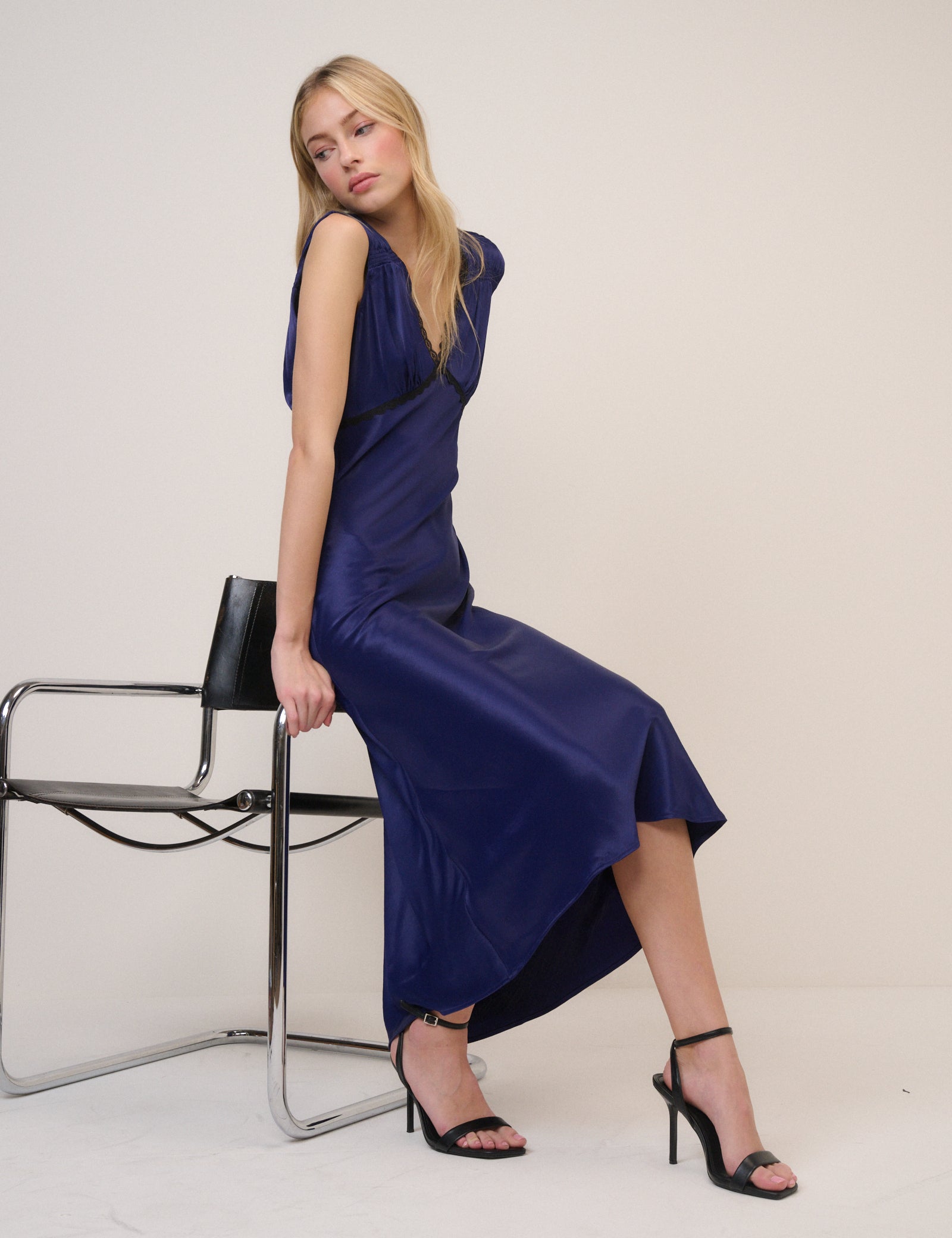 Navy Satin Ria Midi Dress Navy Satin Ria Midi Dress