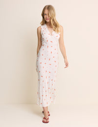 White Cherry Print Ria Midi Dress