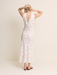 White Cherry Print Ria Midi Dress