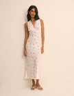 White Cherry Print Ria Midi Dress
