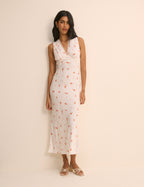 White Cherry Print Ria Midi Dress