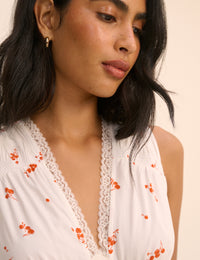 White Cherry Print Ria Midi Dress
