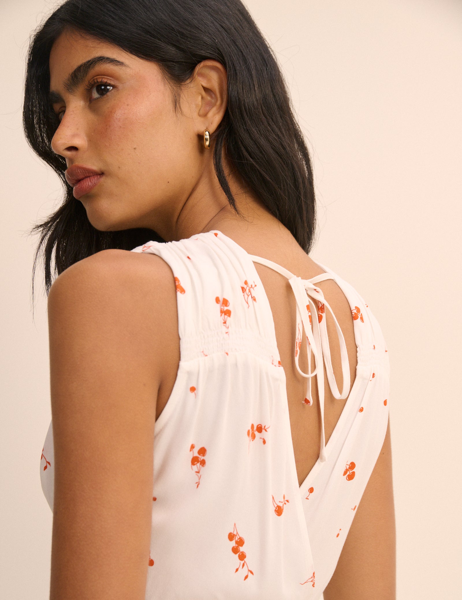 White Cherry Print Ria Midi Dress