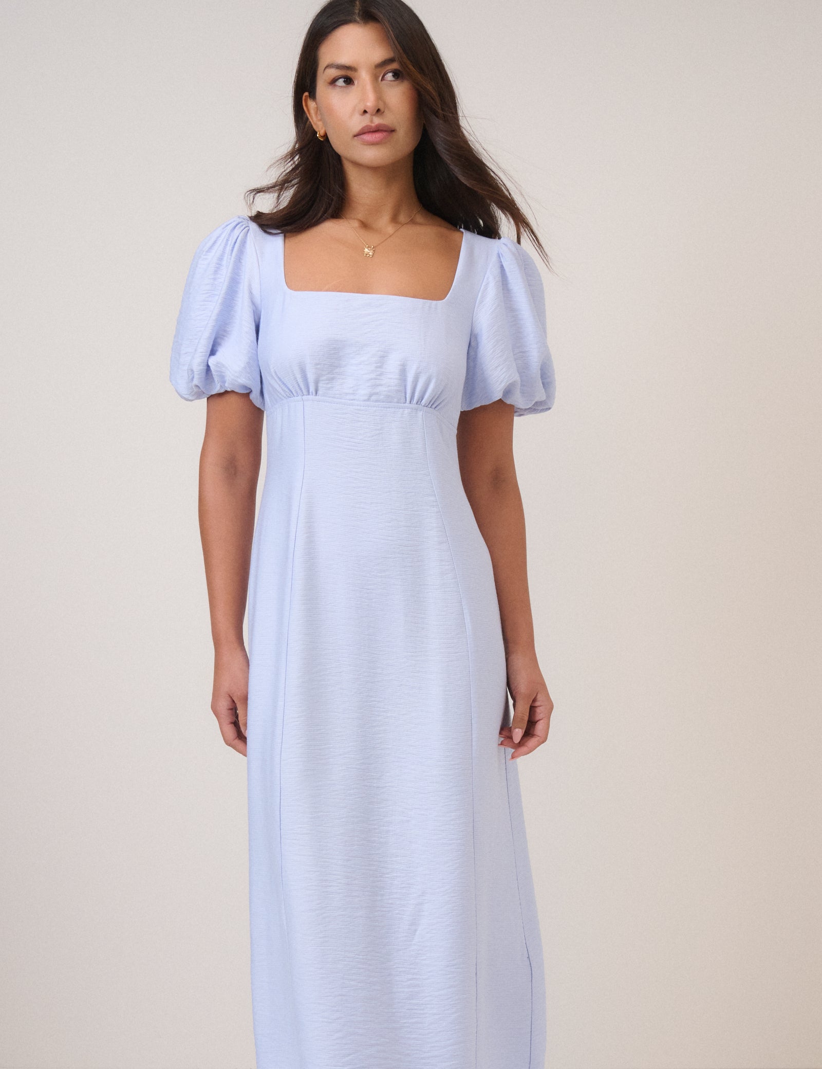 Blue Puff Sleeve Pax Midi Dress