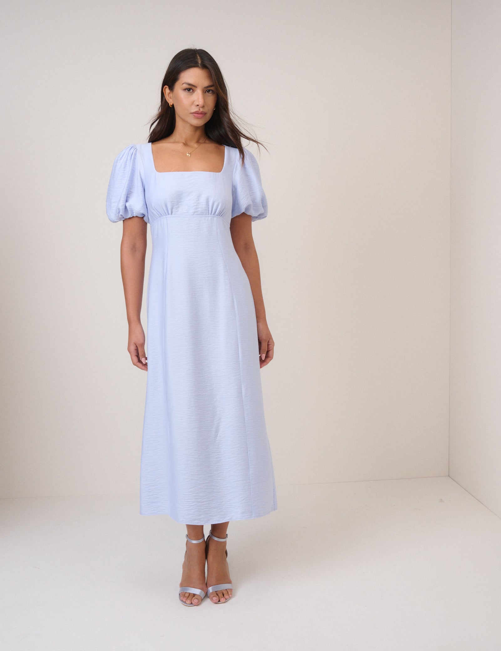 Blue Puff Sleeve Pax Midi Dress