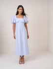 Blue Puff Sleeve Pax Midi Dress