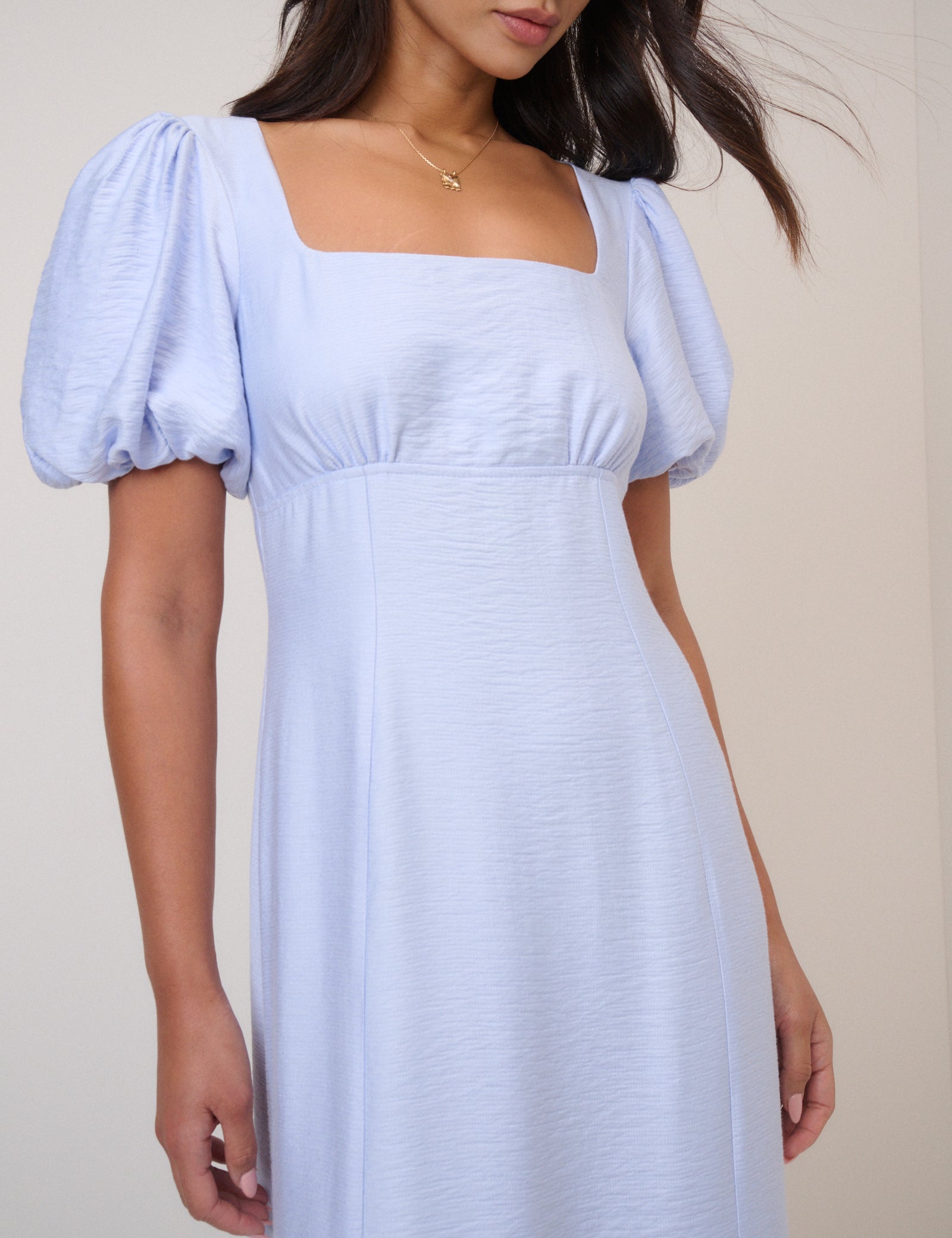 Blue Puff Sleeve Pax Midi Dress