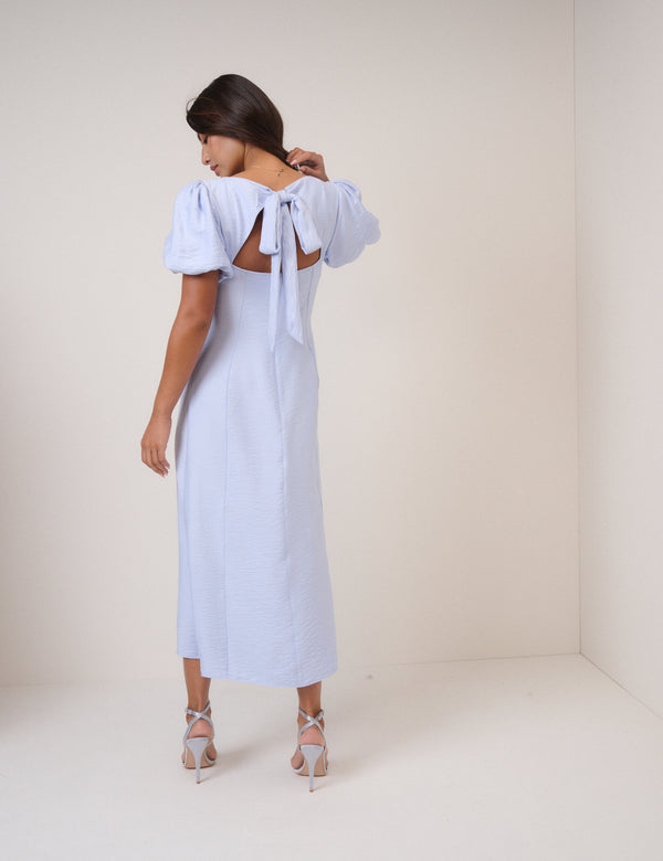 Blue Puff Sleeve Pax Midi Dress