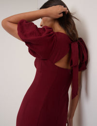 Burgundy Puff Sleeve Pax Midi Dress