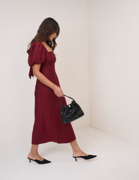 Burgundy Puff Sleeve Pax Midi Dress