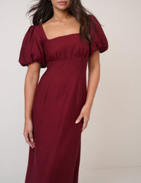 Burgundy Puff Sleeve Pax Midi Dress