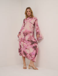 Pink Floral Phoenix Midi Dress