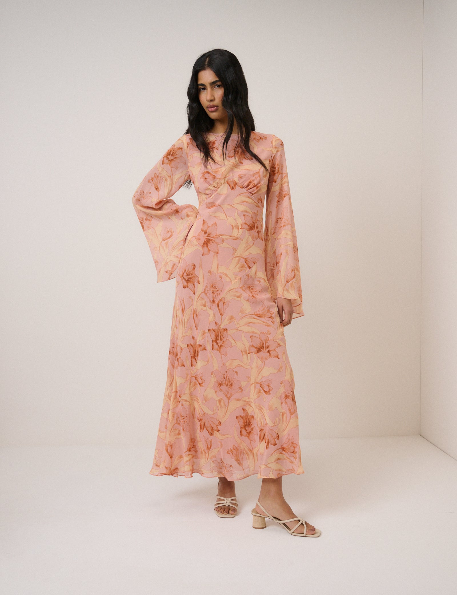 Pink Floral Phoenix Midi Dress