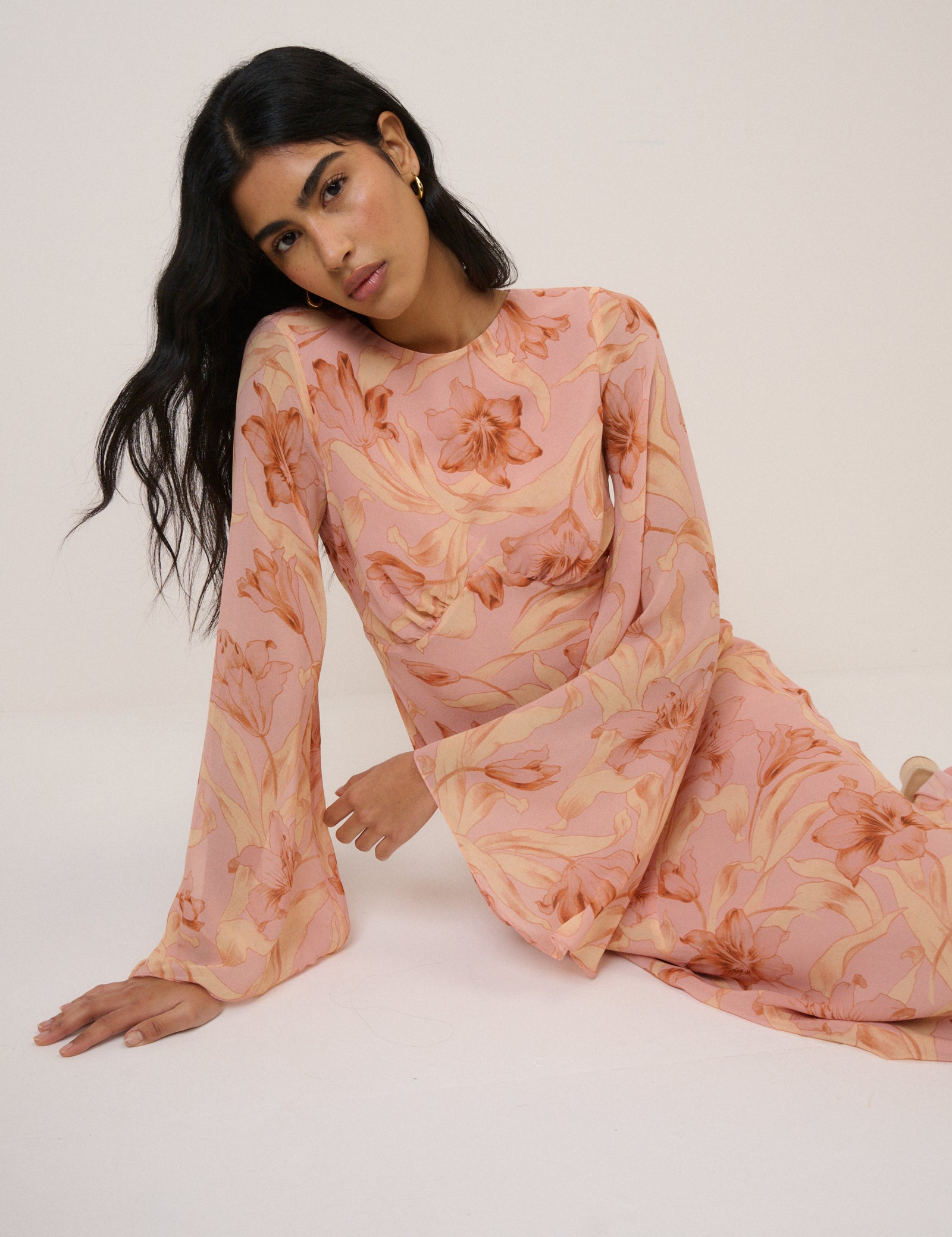 Pink Floral Phoenix Midi Dress