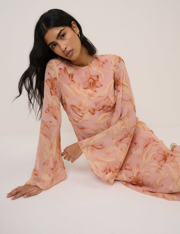 Pink Floral Phoenix Midi Dress