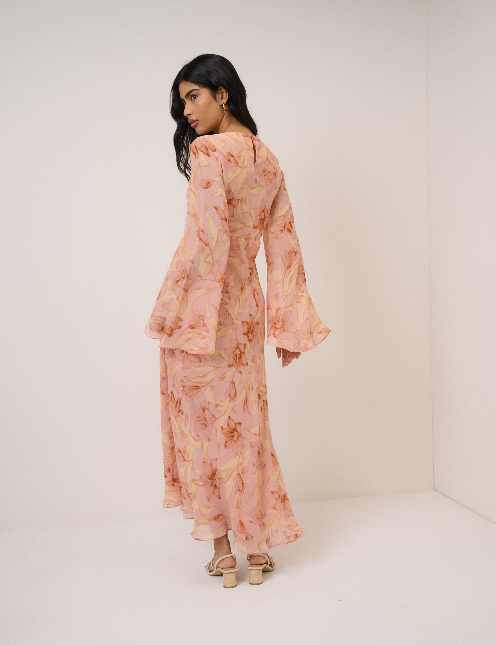 Pink Floral Phoenix Midi Dress