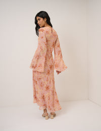 Pink Floral Phoenix Midi Dress