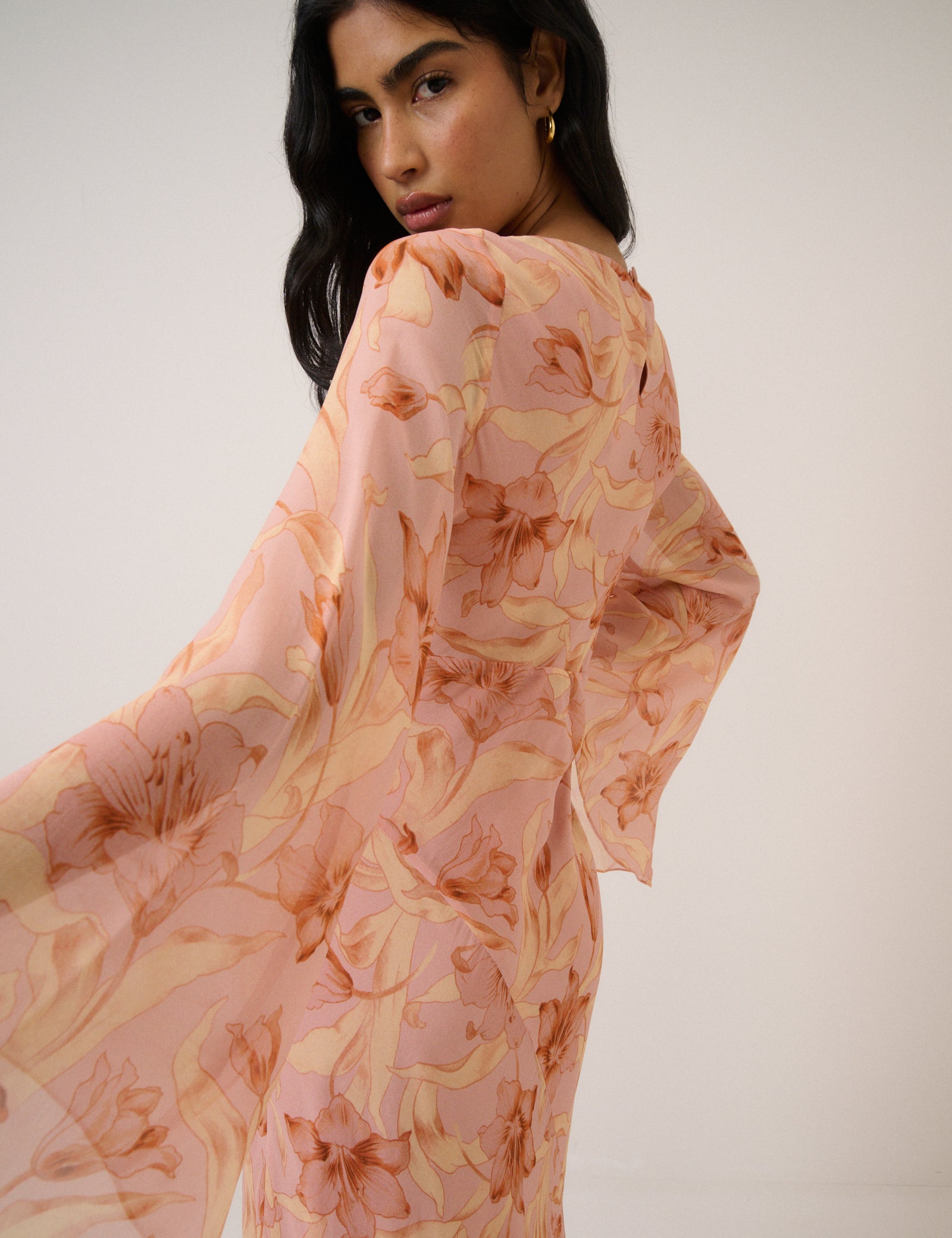 Pink Floral Phoenix Midi Dress