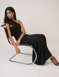 Black Asymmetric Jersey Dallas Midi Dress