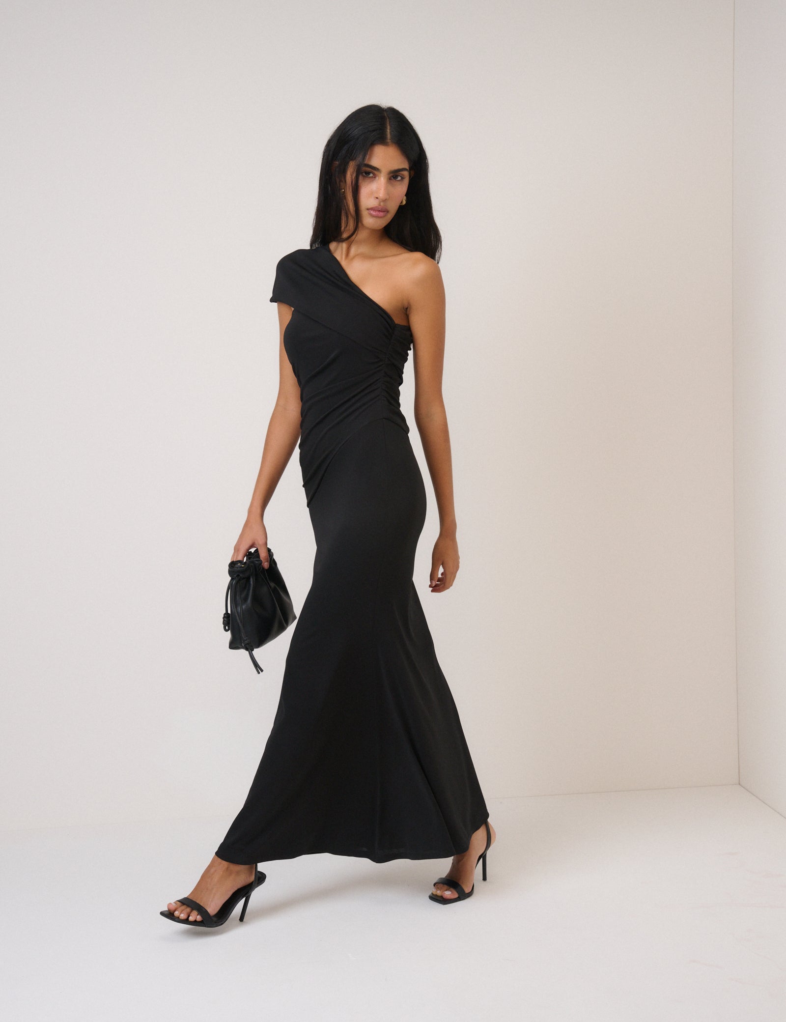 Black Asymmetric Jersey Dallas Midi Dress