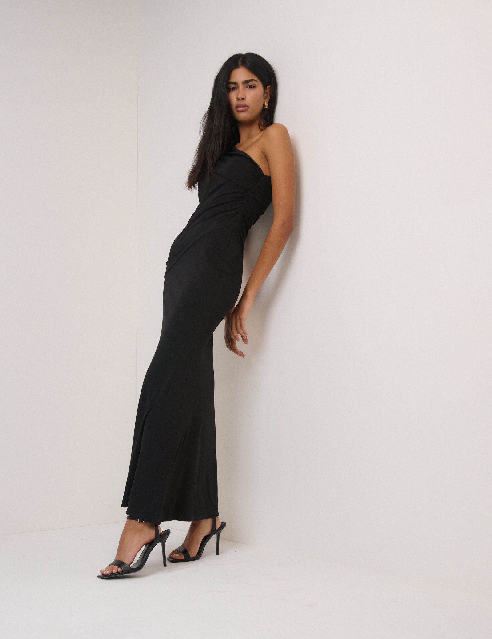 Black Asymmetric Jersey Dallas Midi Dress