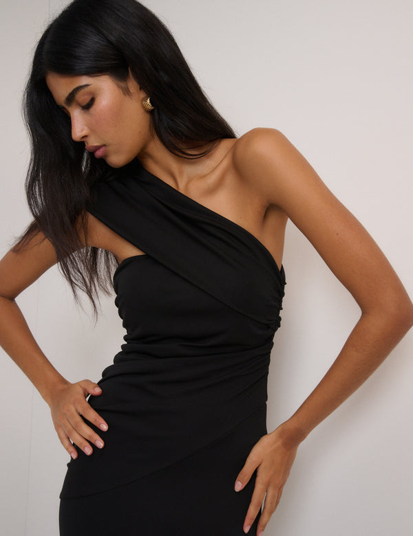 Black Asymmetric Jersey Dallas Midi Dress