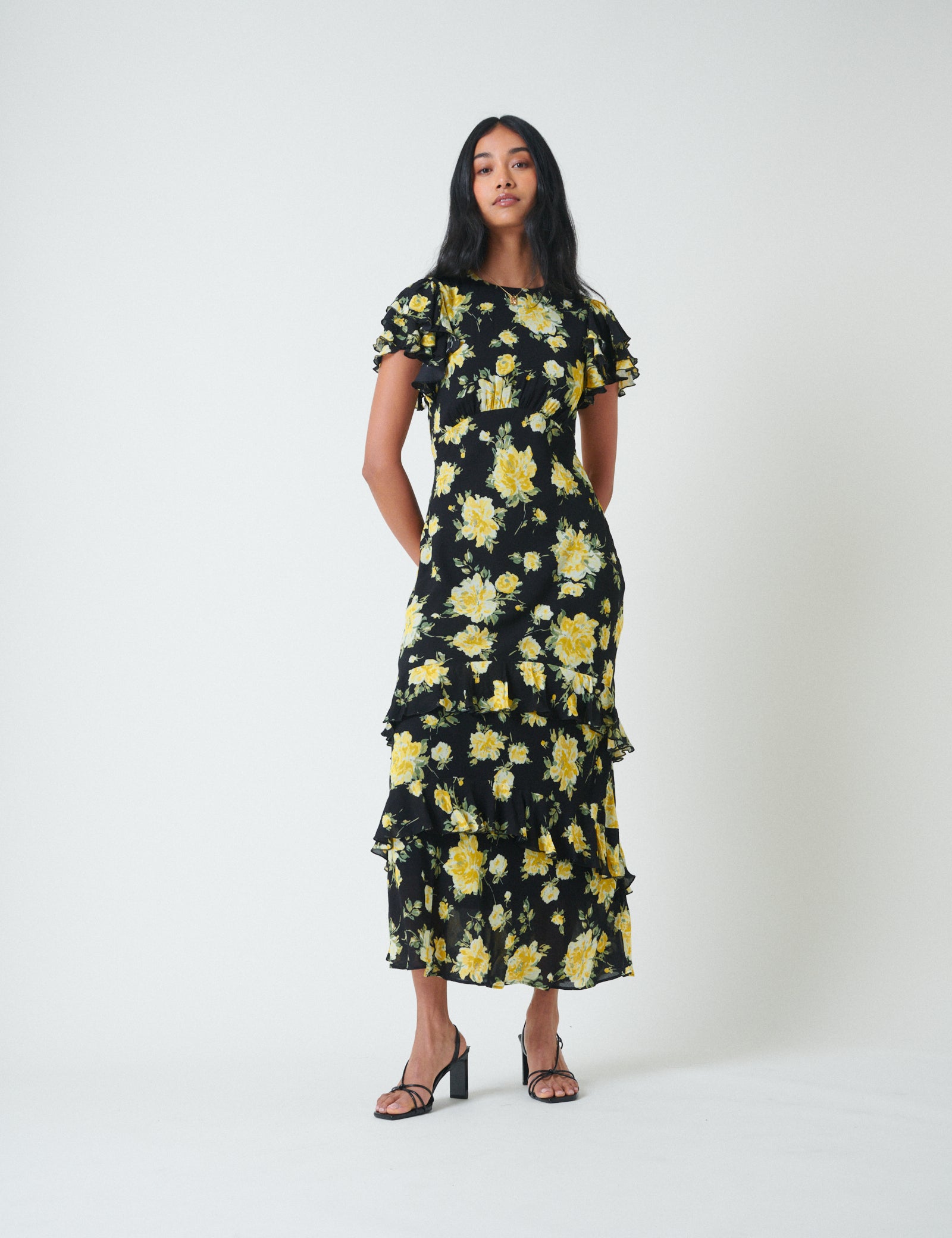 Black Floral Marley Midi Dress