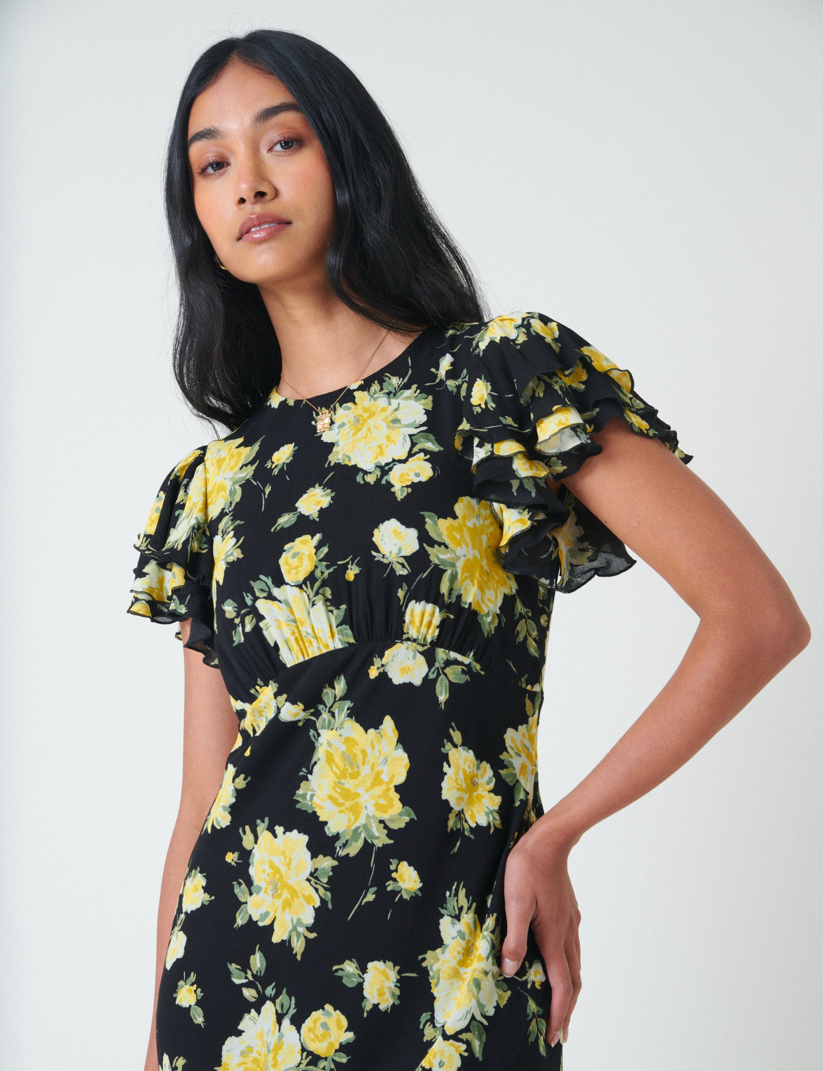 Black Floral Marley Midi Dress