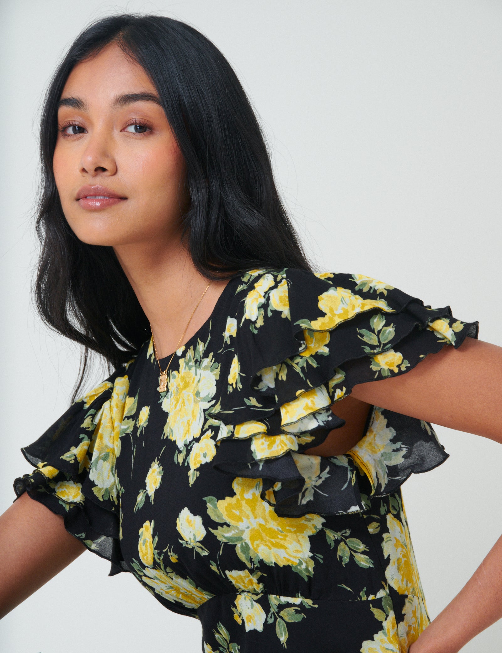 Black Floral Marley Midi Dress