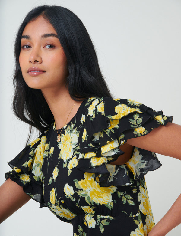Black Floral Marley Midi Dress