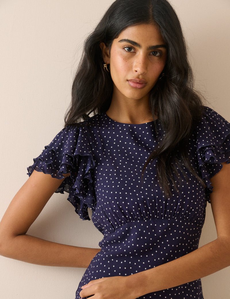 Navy Polka Dot Ruffle Marley Maxi Dress