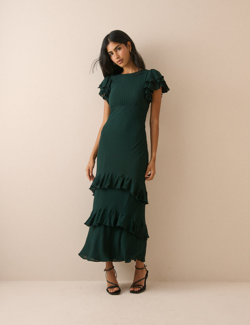 Dark Green Ruffle Marley Maxi Dress