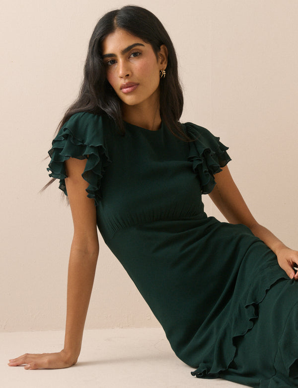Dark Green Ruffle Marley Maxi Dress