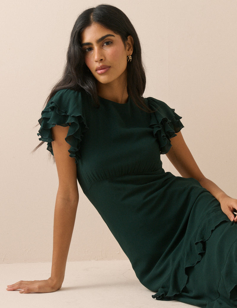Dark Green Ruffle Marley Maxi Dress