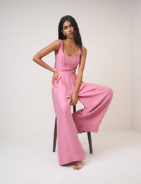 Pink Square Neck Jumpsuit
