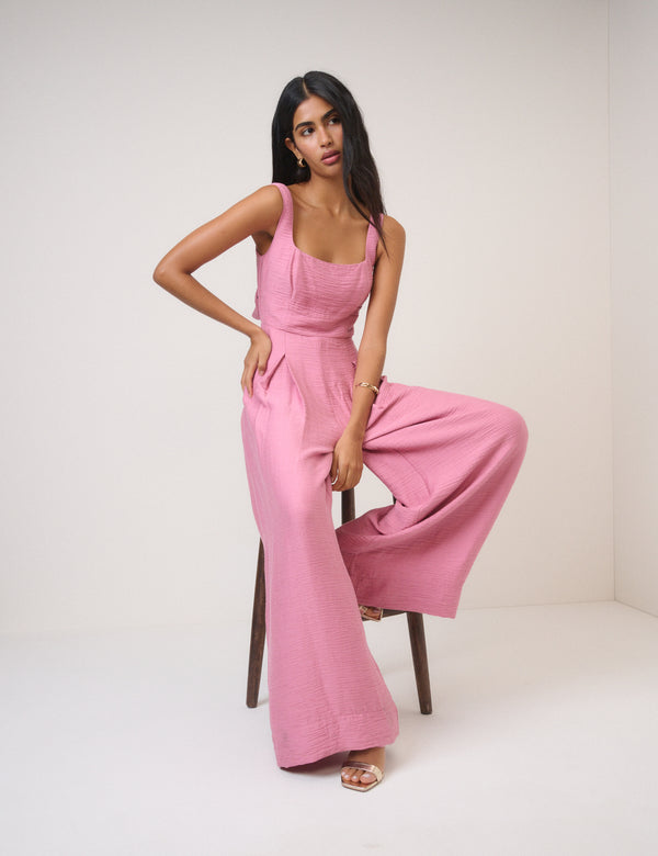 Pink Square Neck Jumpsuit