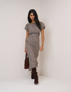 Black Floral Sicily Midi Dress