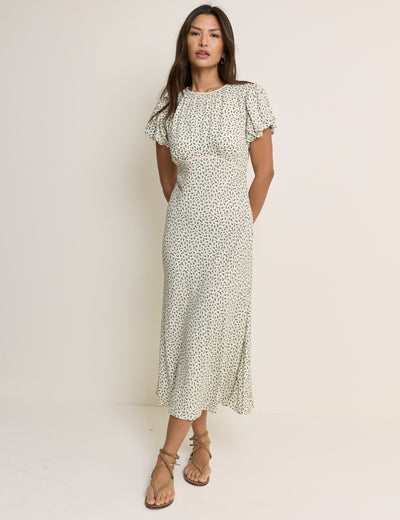 off-white sicily organic cotton midi dress FARM Rio Sicily Tiered Bead-Embellished Printed Cotton-Poplin Midi Dress in White