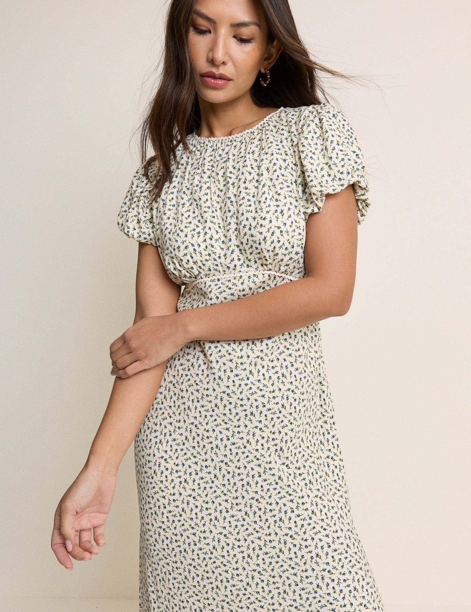 Blue Ditsy Floral Sicily Midi Dress