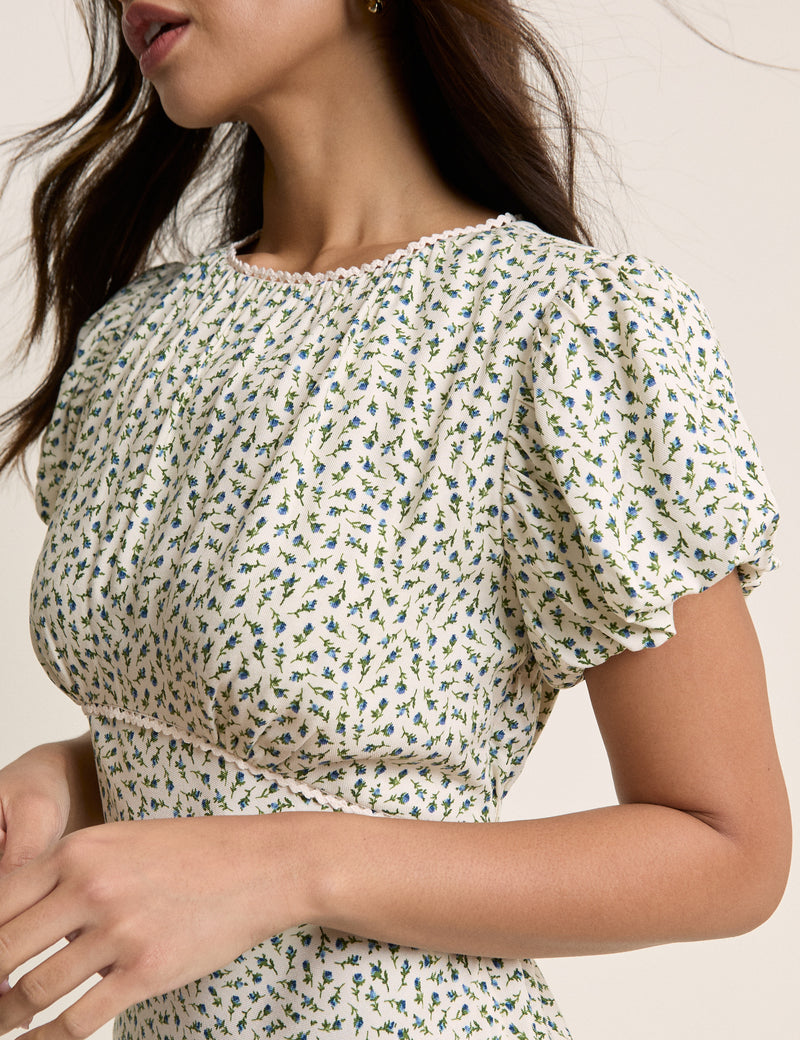 Blue Ditsy Floral Sicily Midi Dress