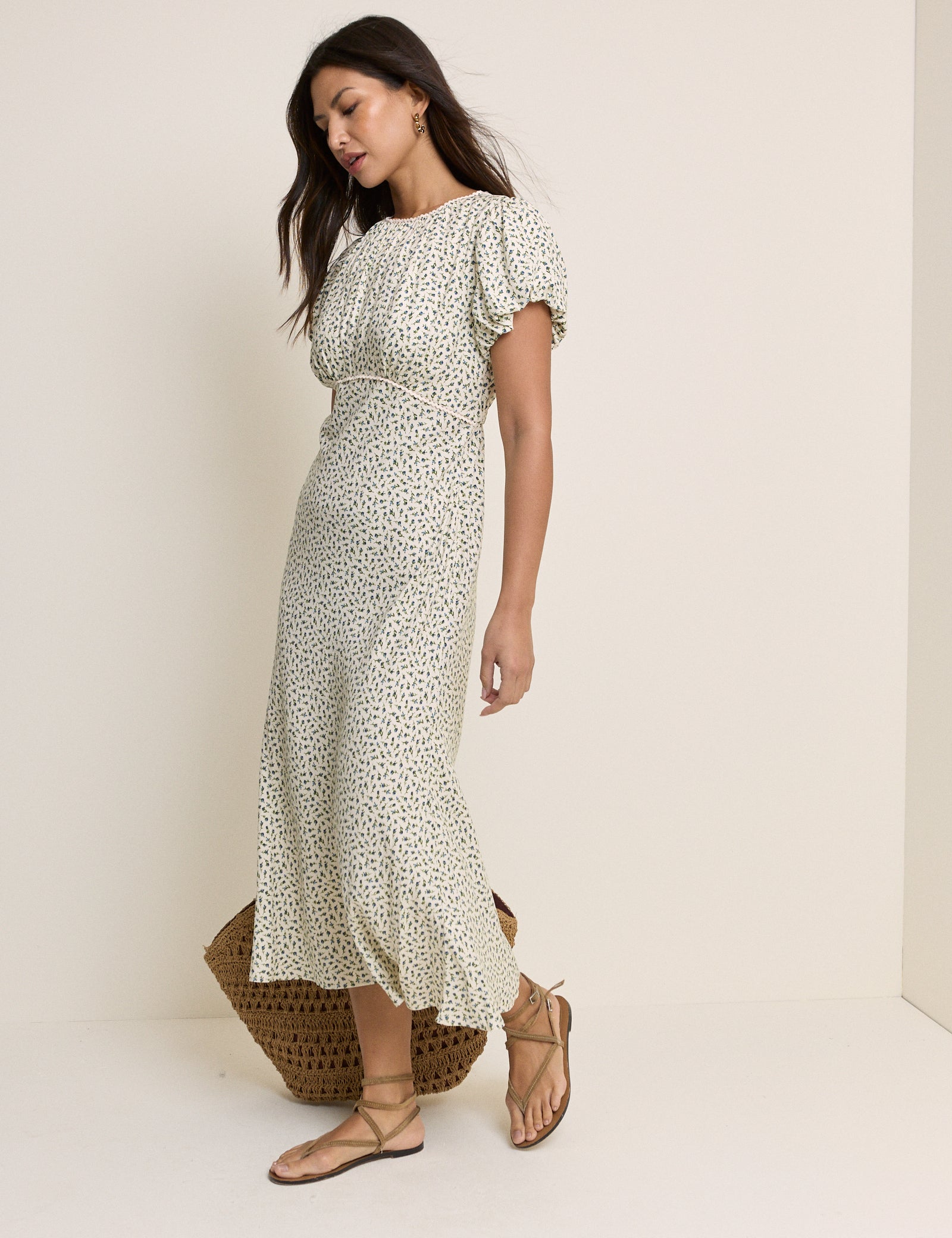 Blue Ditsy Floral Sicily Midi Dress